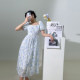 French Floral Gentle Wind Tea Break Temperament Square Neck Puff Sleeve Dress Fairy Summer 2022 New Waist Slimming