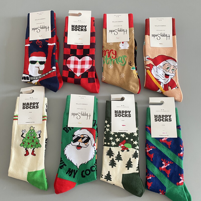 Christmas Socks Happy Socks Flagship Store Swedish Trendy Brand ins Holiday Card Santa Claus Unisex Mid-Calf Socks
