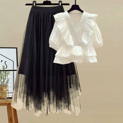 Милый комплект, рубашка, 2023, V-образный вырез, из фатина