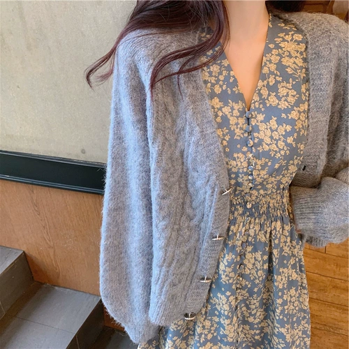 Комплект, юбка, кардиган, весеннее платье, французский стиль, в цветочек, коллекция 2023, городской стиль