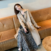 Trench coat womens long 2021 Autumn New Korean version of temperament pop little man English Renheben style spring and autumn coat