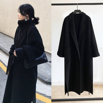 Black double-sided cashmere coat womens long model 2021 new autumn and winter high-end temperament wool woolen coat