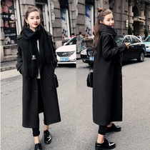 Black woolen coat womens 2021 new winter thick Korean version of loose long knee Hepburn wind woolen coat
