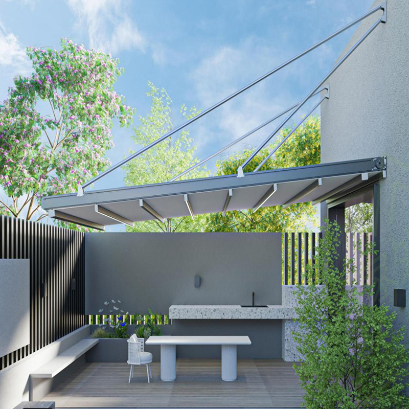 Outdoor No-Installation Electric Folding Canopy, Retractable Sunshade and Rainproof Awning for Patio, Sun Protection and Heat Insulation Sunroom