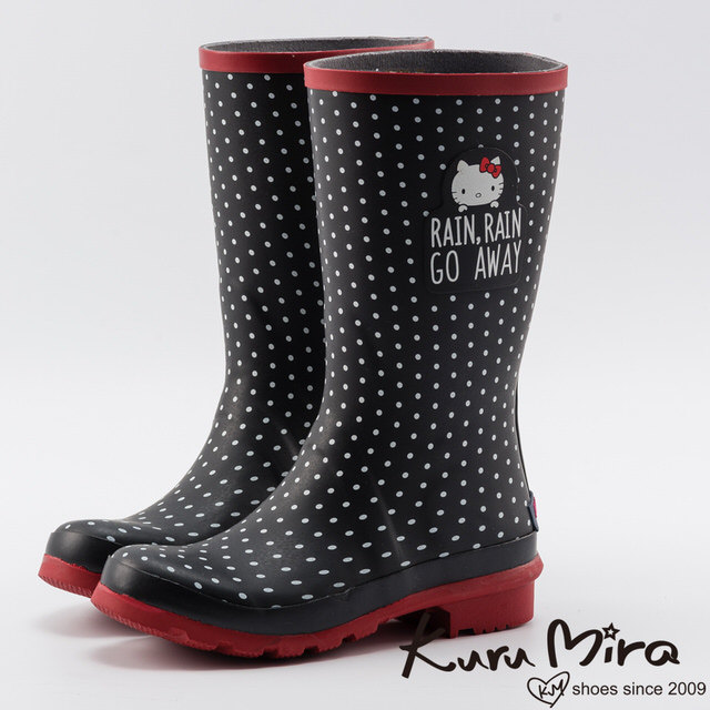 Kuru Mira X Hello Kitty joint Rain Rain Go Away point clear rain boots (black)
