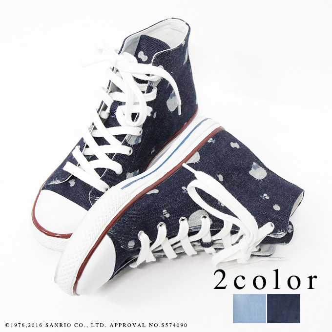 ninamew X Hello kitty joint qualified Katie big face butterfly knot high cylinder denim fabric shoes