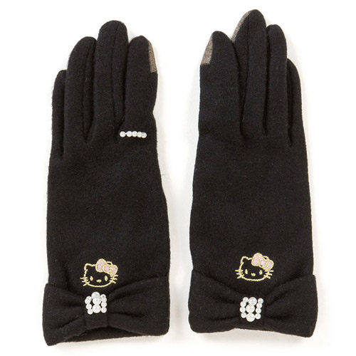 HELLO kitty fine fleece fiber can touch high Jaster female gloves (black pearl)