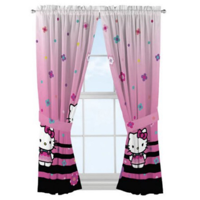 HELLO KITTY KATIE CAT ROMANTIC CHERRY BLOSSOM GRADIENT COLOR DRAPES