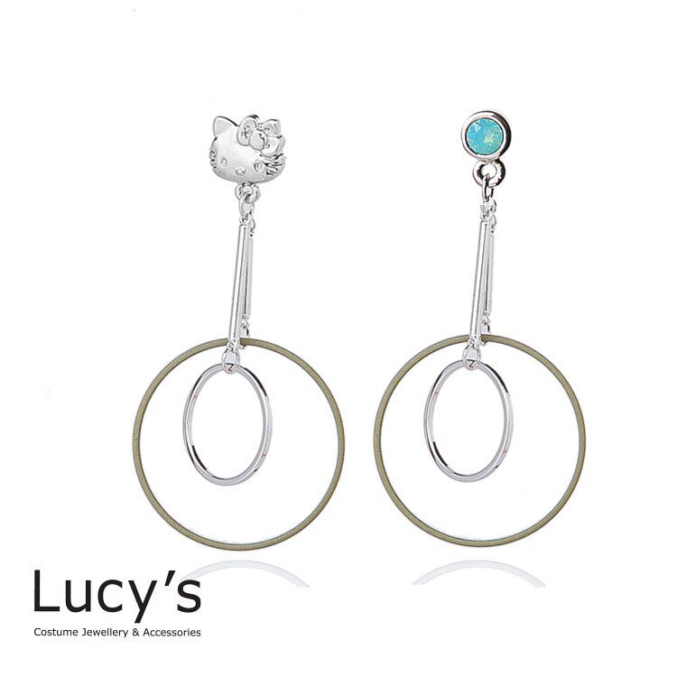 Lucy’s X Hello Kitty Exclusive Joint Flip Geometric Hoop Earrings Dark Green - Taobao