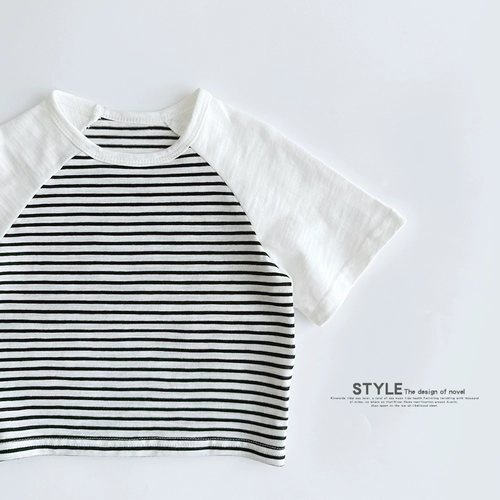 Летняя освежающая цветная детская приятная телу дышащая футболка, в западном стиле, в корейском стиле, короткий рукав