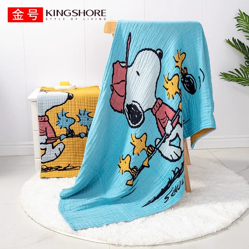 Golden Snoopy Cartoon Bath Towel for Children, Pure Cotton Gauze, Absorbent and Breathable Bath Towel, Household Lint-Free Large Bath Towel