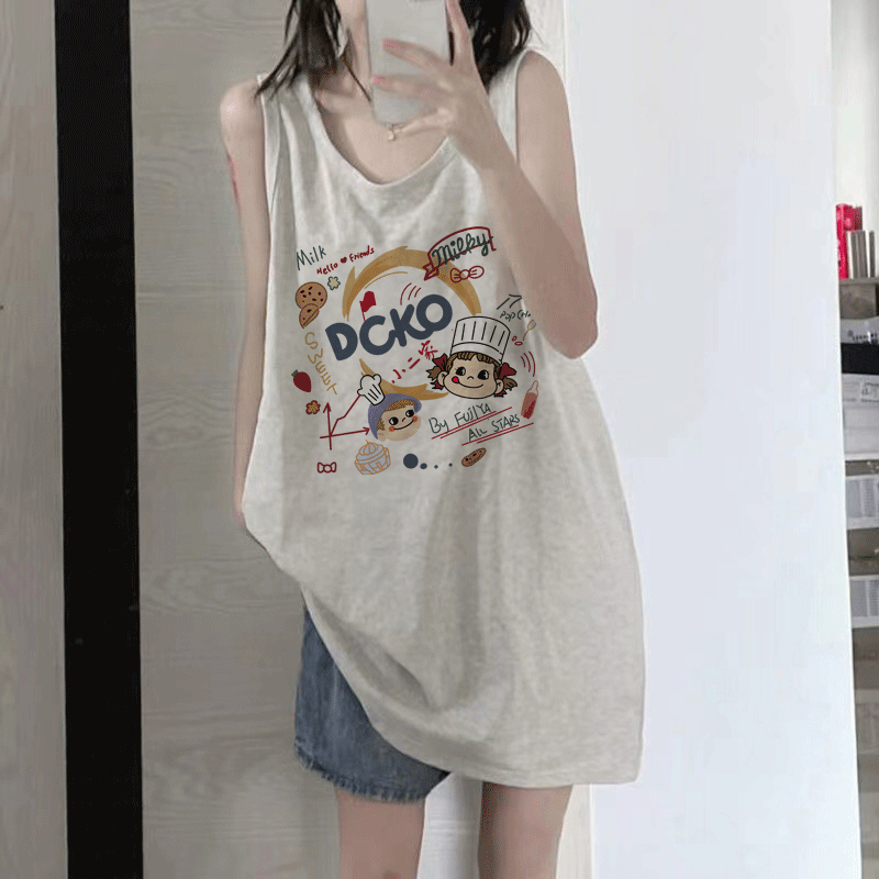 Mid-Length Pure Cotton T-Shirt for Women, Summer 2026 New Style, Loose Design, Niche Style, Sleeveless Tank Top for Layering Mid-Length Pure Cotton T-Shirt for Women, Summer 2026 New Style, Loose Design, Niche Style, Sleeveless Tank Top for Layering