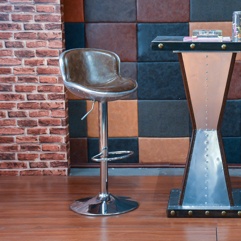 American lift chair aluminum leather bar chair personality swivel chair retro creative bar stool front desk high stool home backrest chair