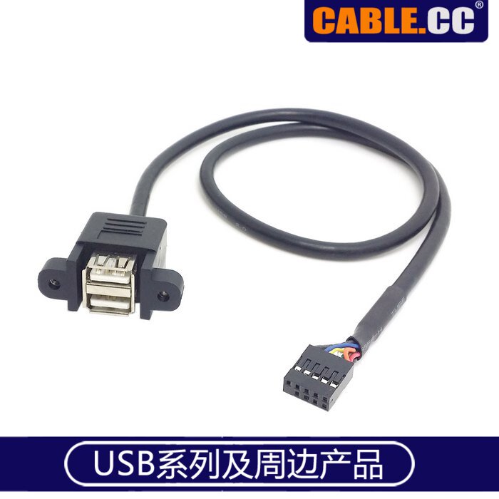 U2-256 Motherboard 9Pin to USB2 0 two-port expansion line screw hole fixing 9 pin to USB2 port baffle line
