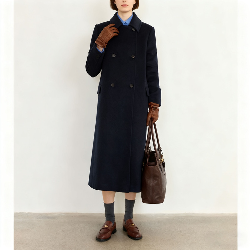 2025 Autumn and Winter New High-End Cashmere Coat Women's Mid-Length Regular Shoulder Navy Blue Woolen Jacket 2025 Autumn and Winter New High-End Cashmere Coat Women's Mid-Length Regular Shoulder Navy Blue Woolen Jacket