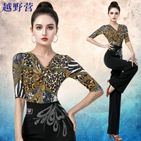 越野营 Jitba Dance Top For Women Leopard Print Средние рукавицы танцевальная одежда нового стиля набор одежды Square Dance Performance Clothing