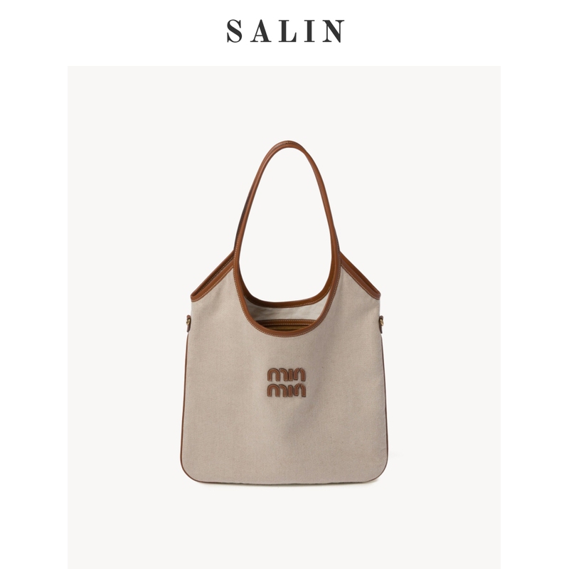 Zhao Jinmai's Same Style Miu Bag Ivy Retro Canvas Tote Bag for Women Hobo Shoulder Underarm Bag Large Capacity Commuter Bag Zhao Jinmai's Same Style Miu Bag Ivy Retro Canvas Tote Bag for Women Hobo Shoulder Underarm Bag Large Capacity Commuter Bag