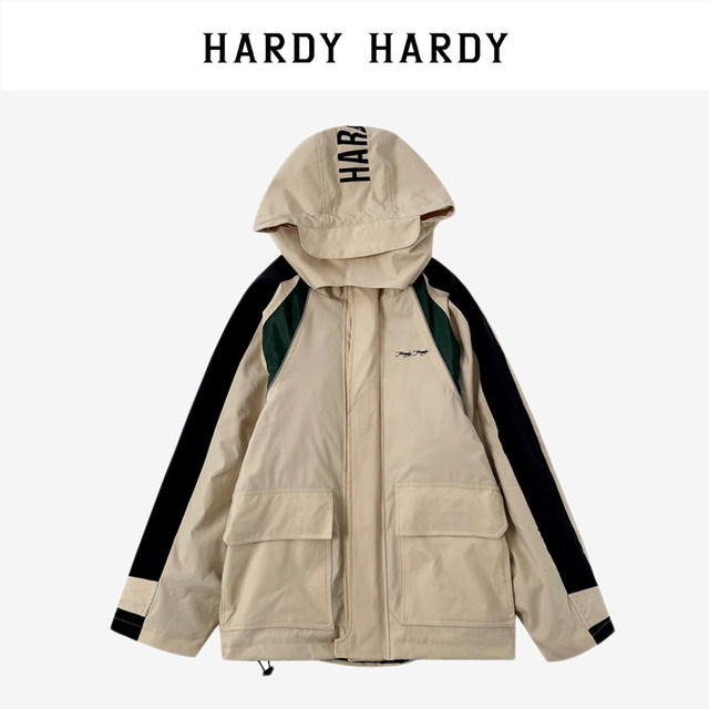 HARDYHARDY2022 Autumn Trendy Brand Loose Contrast Color Drawstring Velcro Hooded Jacket Men and Women's Jacket