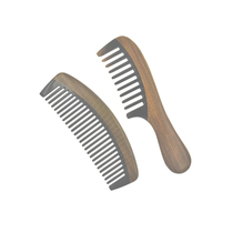 Natural green sandalwood embedded black buffalo horn comb anti-static comb curling hair comb wood comb wide tooth comb full