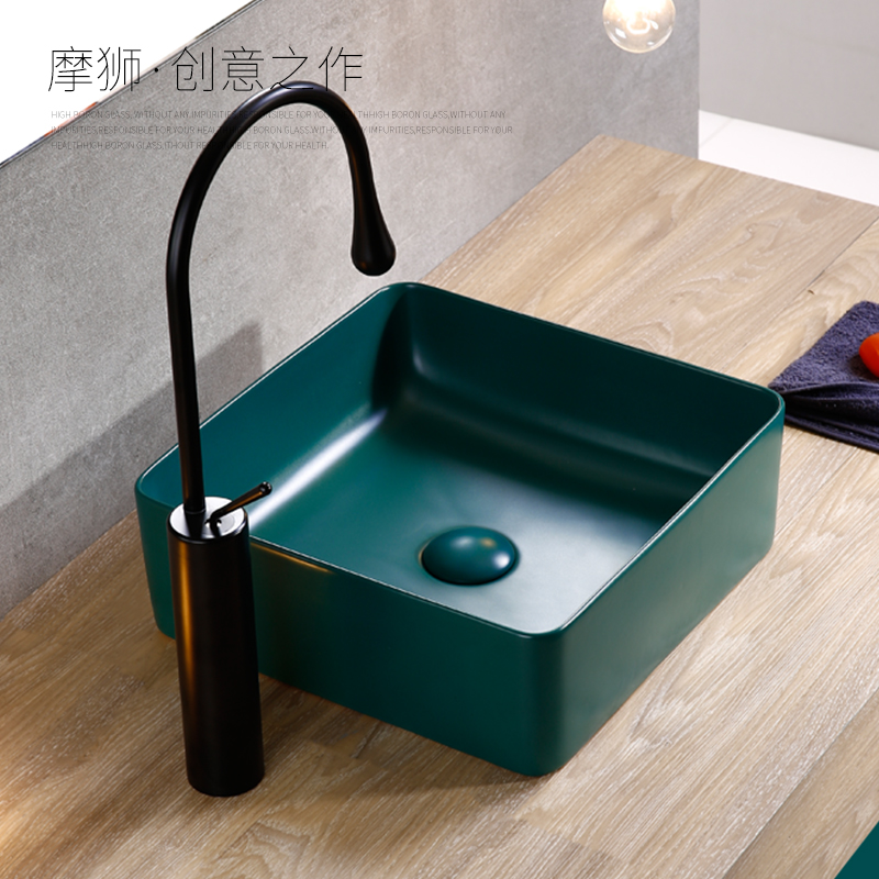 Simple green matte washbasin home laundry pool balcony powder room countertop basin ceramic washbasin small size