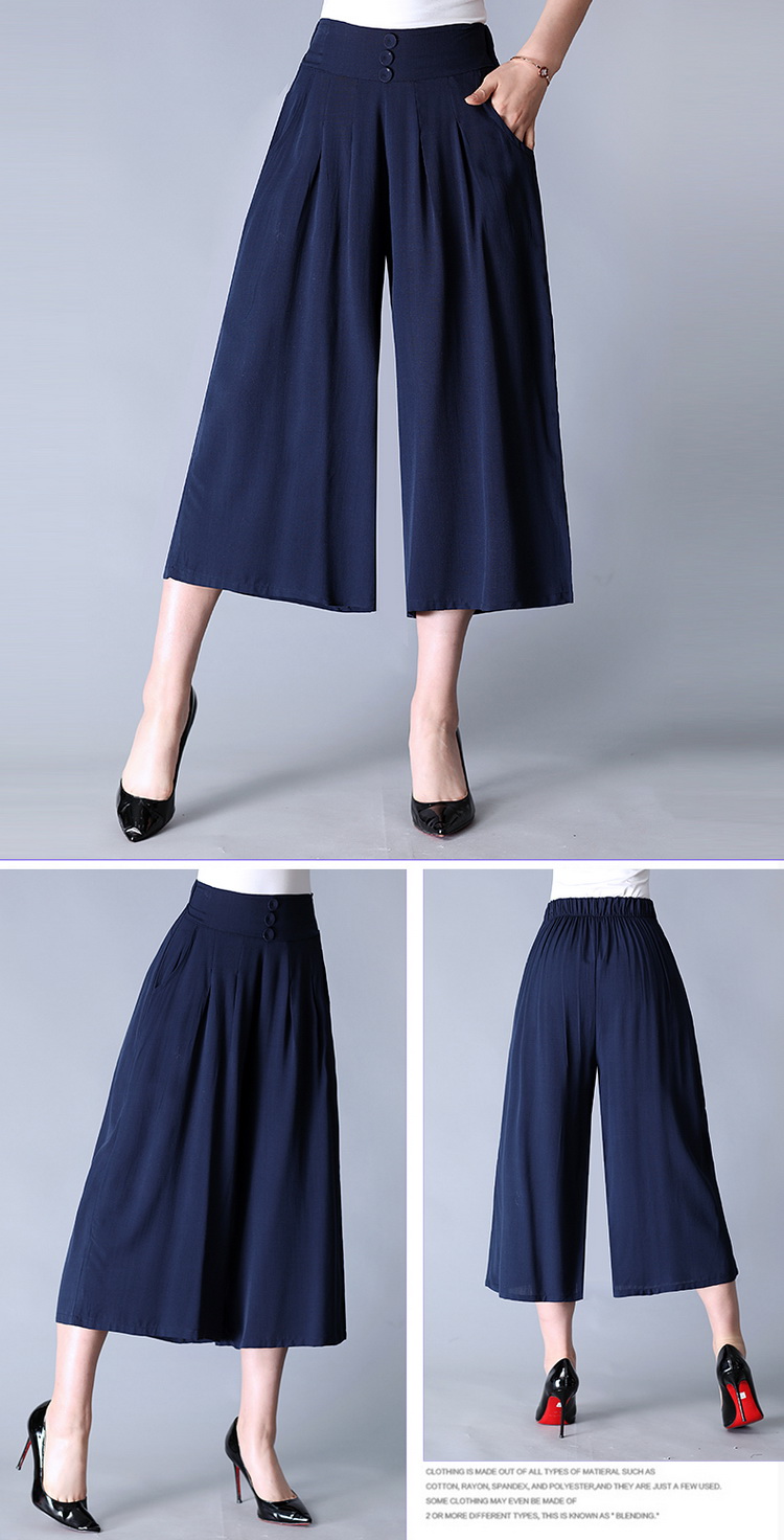 Mùa hè mới của phụ nữ quần ống rộng cotton lụa màu thun co giãn eo bảy điểm quần quần rộng quần rộng quần giản dị - Phụ nữ cao cấp quần áo tuổi trung niên
