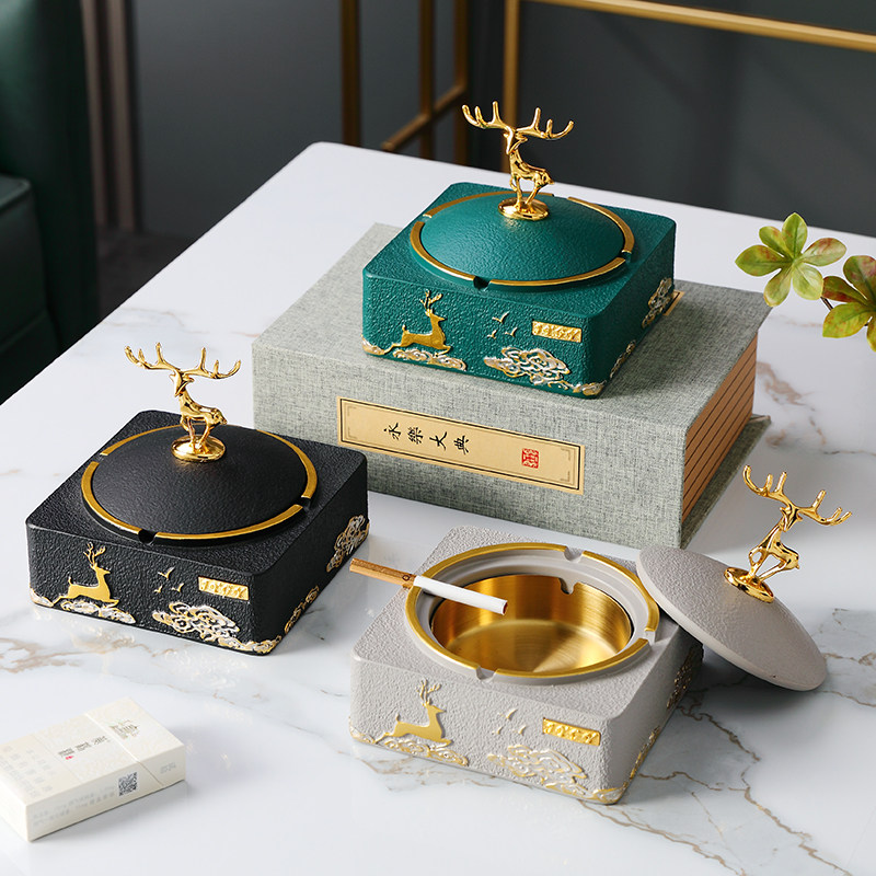 New Chinese High-end Home Living Room Tea Table With Lid Cigarette Ash Tray Anti-Grey Creative Personality Trendy Resin Cigarette Cylinder Pendulum