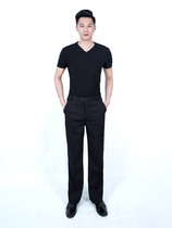 男士国标舞摩登拉丁舞上衣练习服男黑色短袖标准舞新款套装V领