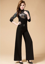 Women's stretch-free dance hip trousers practice clothing Latin dance square dance ballroom dance pants casual wide leg pants