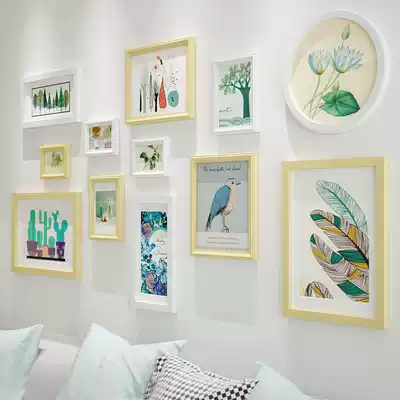 Photo wall solid wood photo frame creative photo wall European-style photo frame wall combination punch-free living room dining room decoration is simple