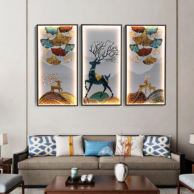 New Chinese Wall Lamp Living Room Decoration Triple Murals Lamp China Wind Creativity Bedroom Background Wall Lamp Villa Walking Road Lamp