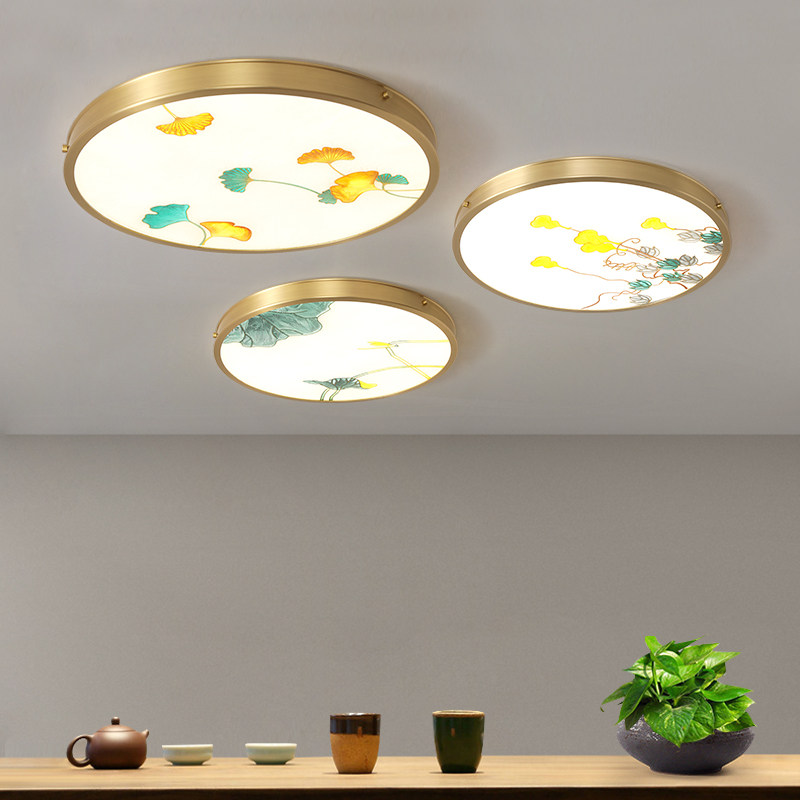 Full copper bedroom lamp New Chinese suction ceiling lamp enamel color China Wind dining room Book room Lamp minimalist creative living room lamp