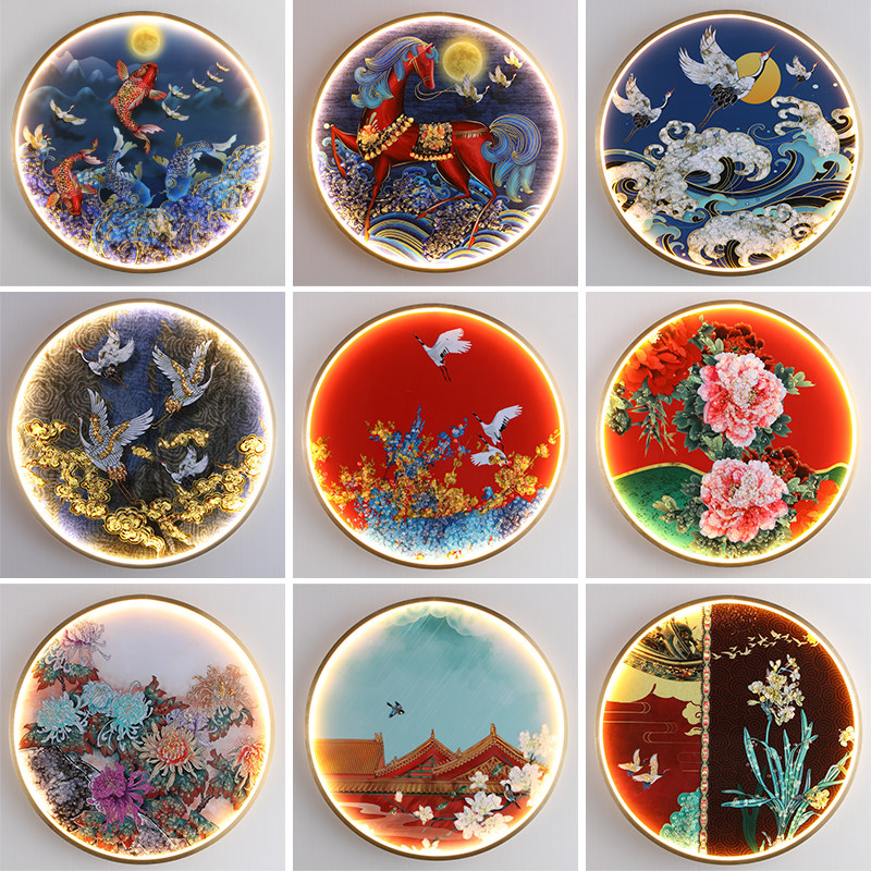 New Chinese Wall Lamp China Wind Meditation Living Room Wall Painting Light Aisle Hallway Decoration Painting Wall Lamp Bedroom bed head lamp