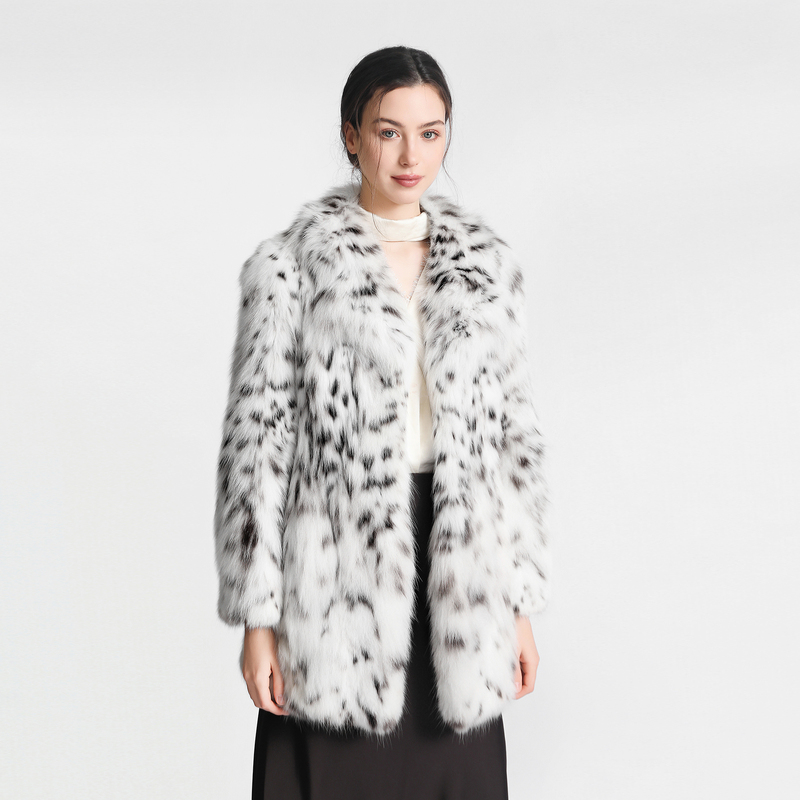 Vell Fur Pure White American Lynx Cat Mid-Length Turn-Down Collar Stylish Fashionable Autumn/Winter Fur Coat Z131