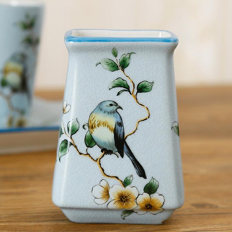 American ceramic toothbrush holder home dressing room toothbrush holder toothbrush tooth tank bathroom wash toothpaste holder flower pen holder