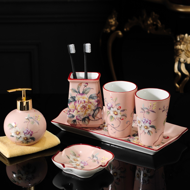 American ceramic wedding mouthwash cup brushing cup toothbrush cup couple five-piece hotel powder room wash set