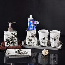 Chinese style ceramic home bathroom supplies five-piece set hotel bathroom toothbrush holder mouthwash cup set