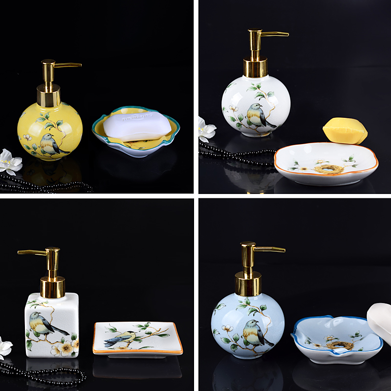 American-style ceramic hand sanitizer bottle soap dish set lotion bottle laundry liquid sub-bottling bathroom two-piece soap box