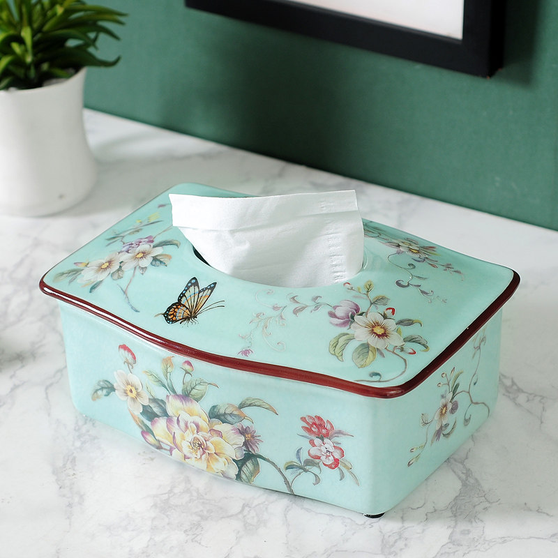 American-style ceramic dressing room tissue box new Chinese-style living room household toilet paper box creative dining room coffee table removable toilet paper box