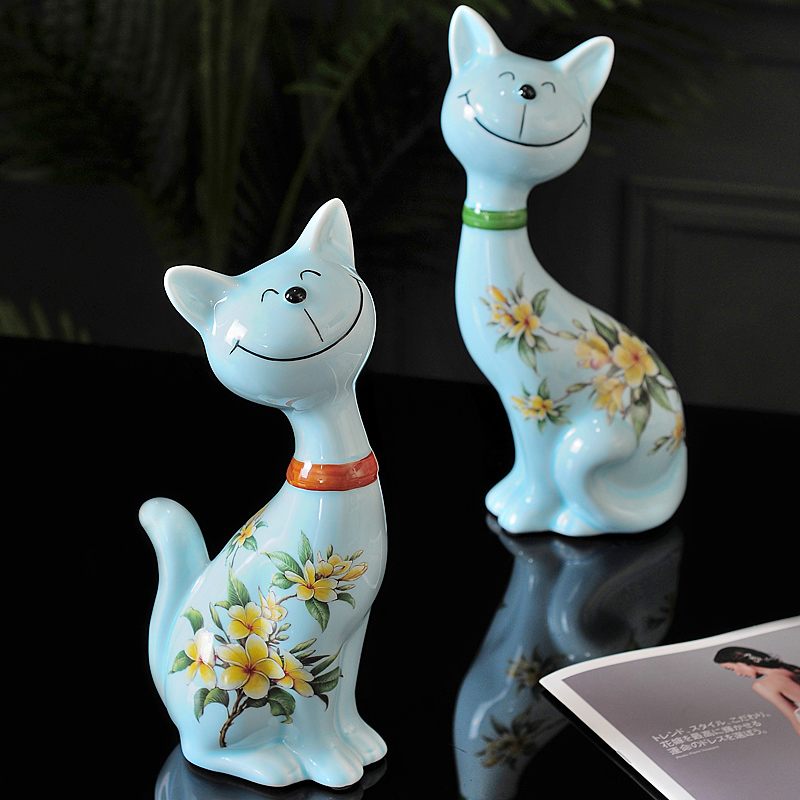 American light luxury ceramic living room lucky cat ornaments fortune cat pair of home porch feng shui jewelry opening gift