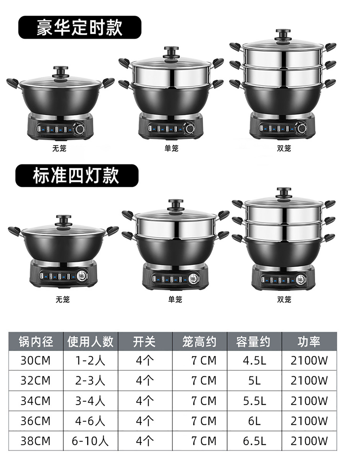 Yangzi Cast Iron Uncoated Electric Wok Non-Stick Multi-Functional Electric Cooking Pot for Stir-Frying, Steaming, and Stewing, Household Multi-Functional All-In-One Pot
