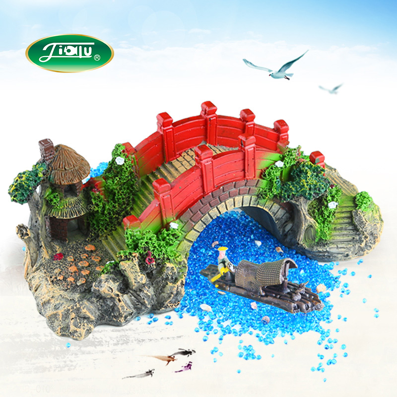 Sensengalu aquarium fish tank landscape decorated resin crafts simulation of ancient wooden bridge in the small fake bridge