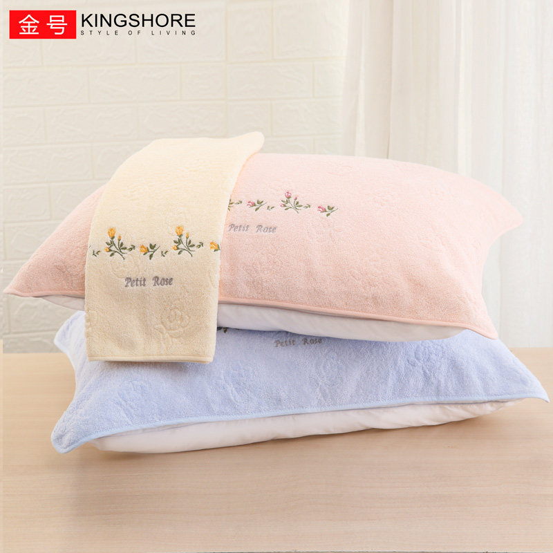 2 gold plain cotton pillow towel European embroidery adult household pillow towel thickened cotton water absorption pair