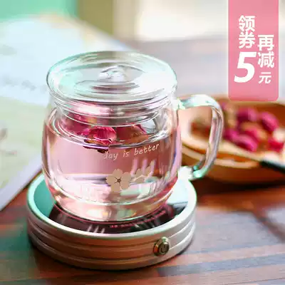 Glass flower tea cup Heat-resistant office tea set with lid filter ladies household water cup