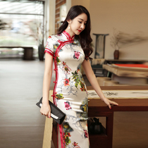 Silk improved cheongsam summer 2021 new female Daily retro long dress Lady elegant Chinese style