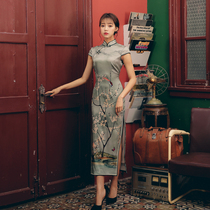 Real Silk Qipao 2021 New China Wind Young Girls Long Elegant Temperament Noble Improved Tandem Dress