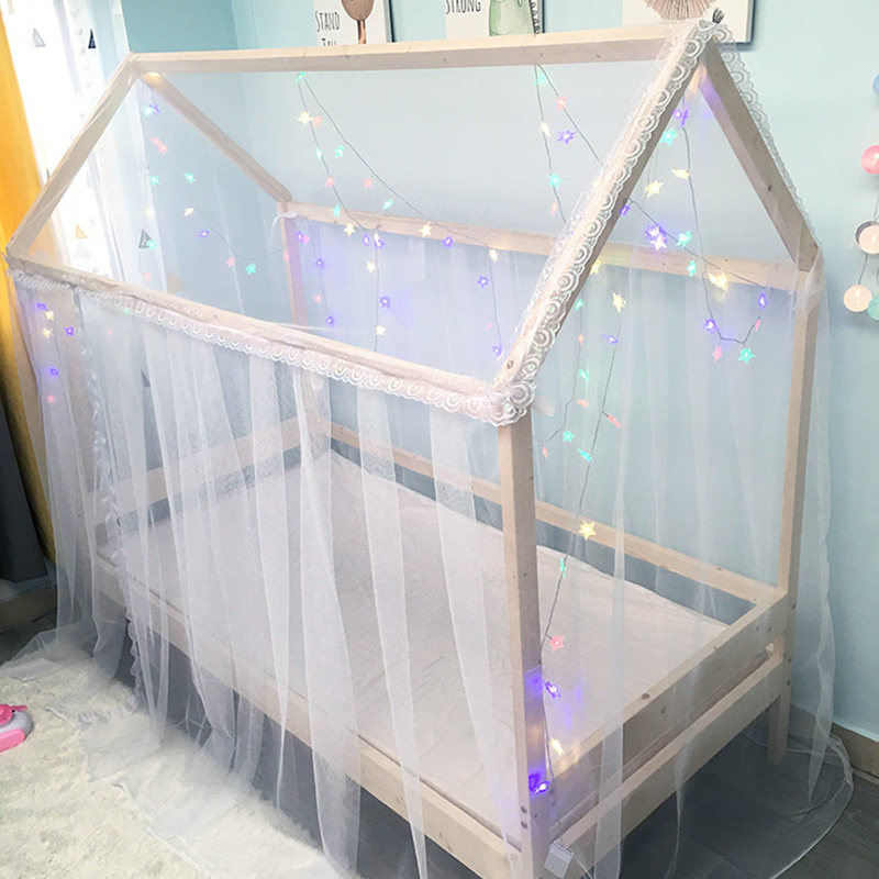 Custom Small Wooden House Bed Mosquito Net Small House Bed Linen Door Tree House Spire Top Children's Bed Princess Game House Tent Teenage Girl