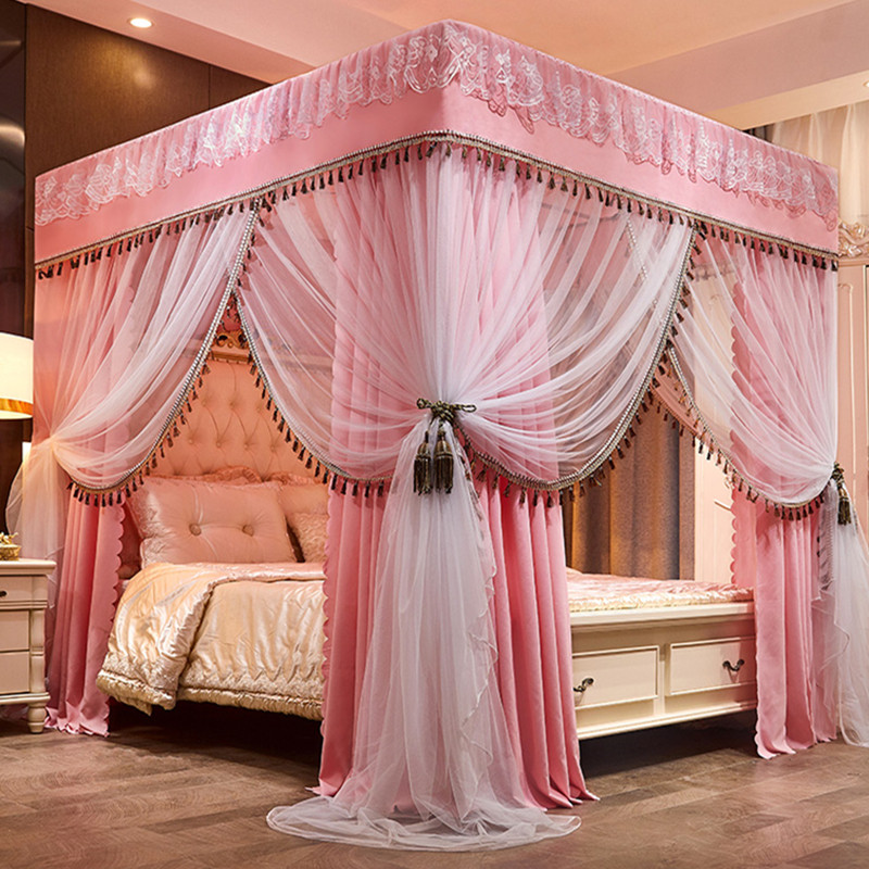 Home Encrypted Thickened Bed Curtain Mosquito Screen SHADING BEDROOM INTEGRATED WITH BRACKET PALACE GROUND FLOOR BED MANTLE DUST RESISTANT TOP CLOTH