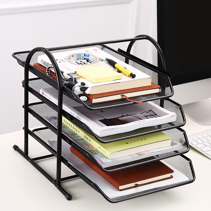 Metal iron mesh three-layer file tray drawer desk desk four layers file frame multi-layer data collation rack file holder office folder storage rack desk surface file basket
