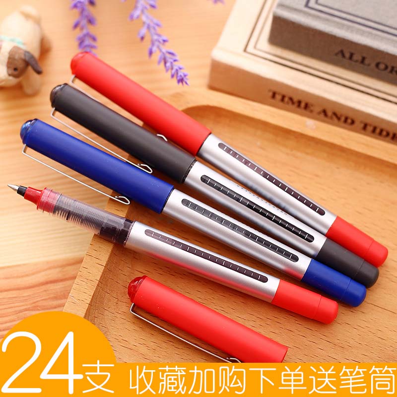 Deli straight liquid walking ballpoint pen students with water pen 0.5mm straight liquid junior high school students for the examination of large-capacity neutral carbon pen teacher red pen correction one-time black signature pen red pen