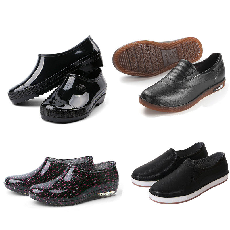 Low-top rain boots men's trend short tube water shoes women's adult rubber shoes non-slip kitchen work low tube beef tendon bottom plastic